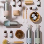 a collection of personal care products arranged on a white surface